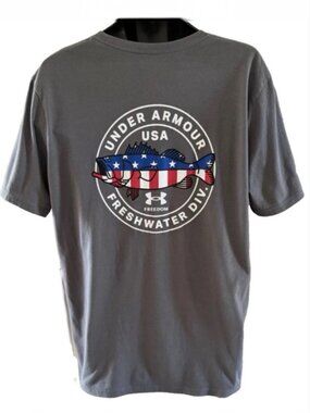 Under Armour Mens Freshwater Division Bass Fishing T-Shirt Short Sleeve Gray XL